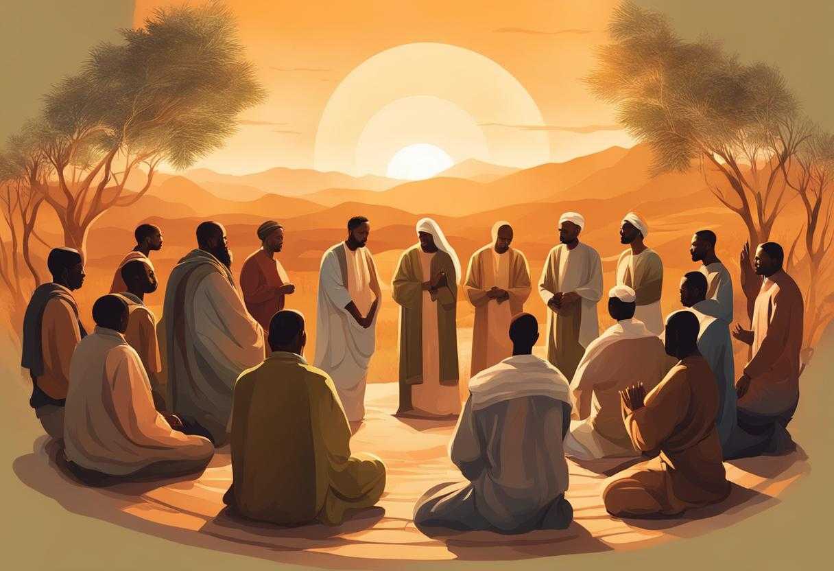 A-diverse-group-of-individuals-praying-in-a-circle-at-sunset-united-in-faith-and-support_yjiw
