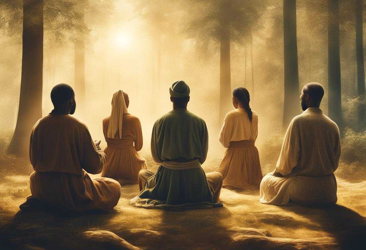A-diverse-group-prays-under-sunlight-in-a-peaceful-forest-hands-clasped-in-unity_jsus