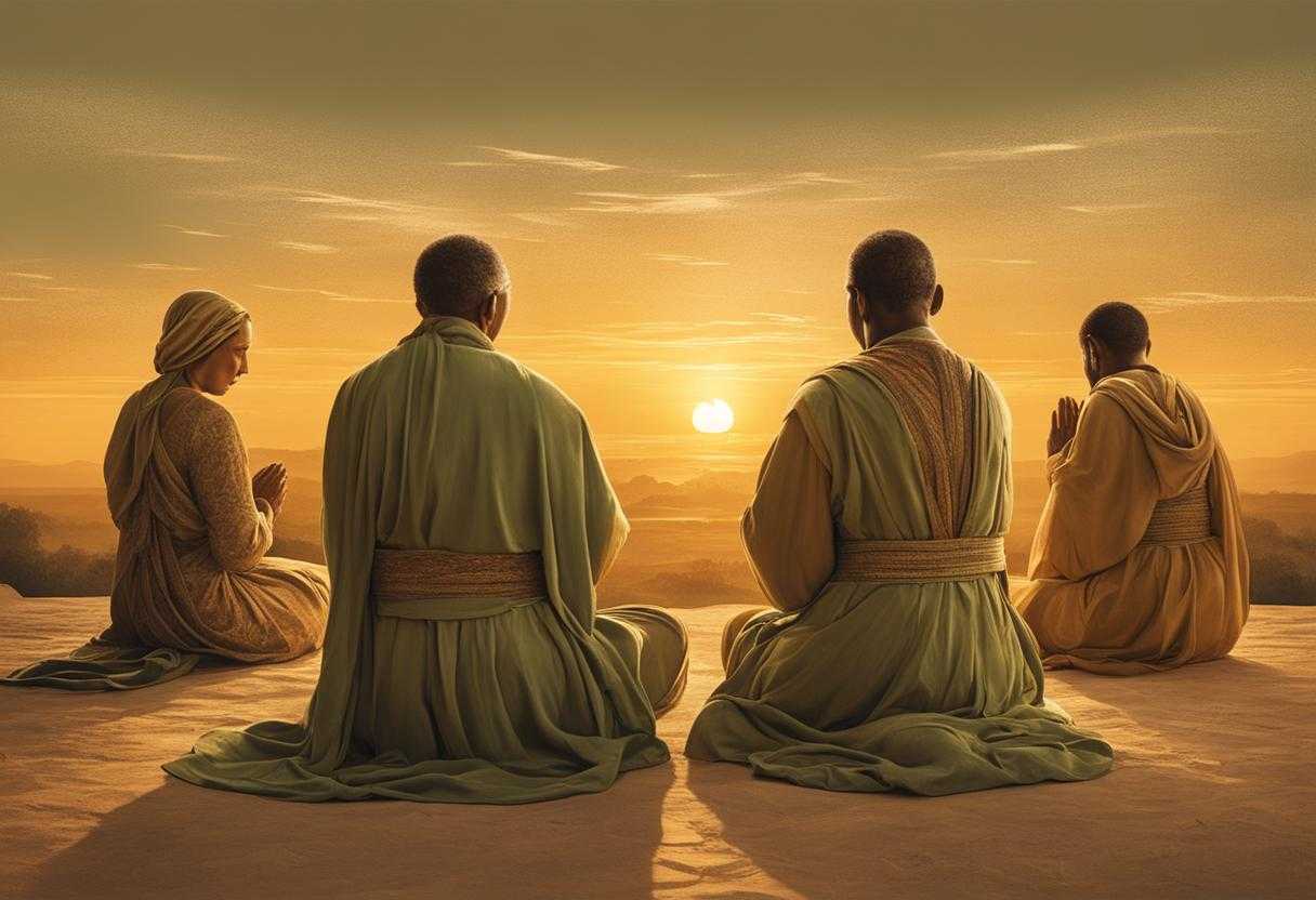A-prayer-group-gathers-at-sunset-eyes-closed-hands-clasped-in-devotion-and-unity_wktg