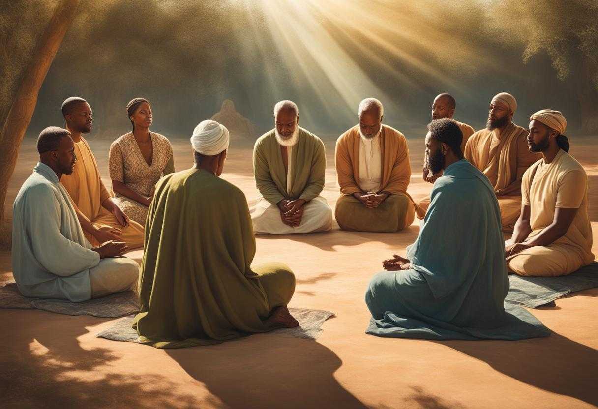 Diverse-group-in-prayer-circle-under-sunlight-united-in-reverence-and-spiritual-connection_hmyc